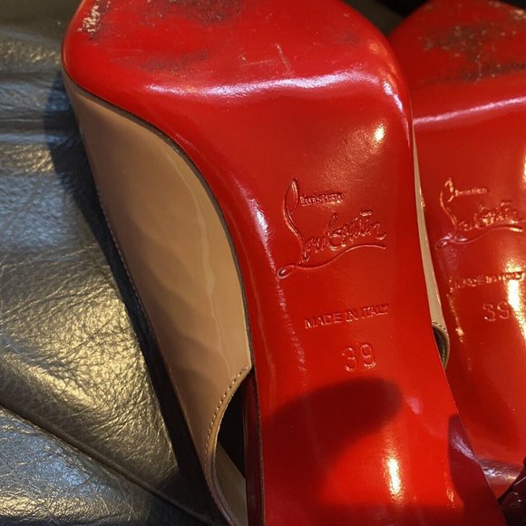 Louboutin Tan Nude Spike Red Heel & Red Bottom Slingbacks 39 Worn Once - Picture 3 of 11